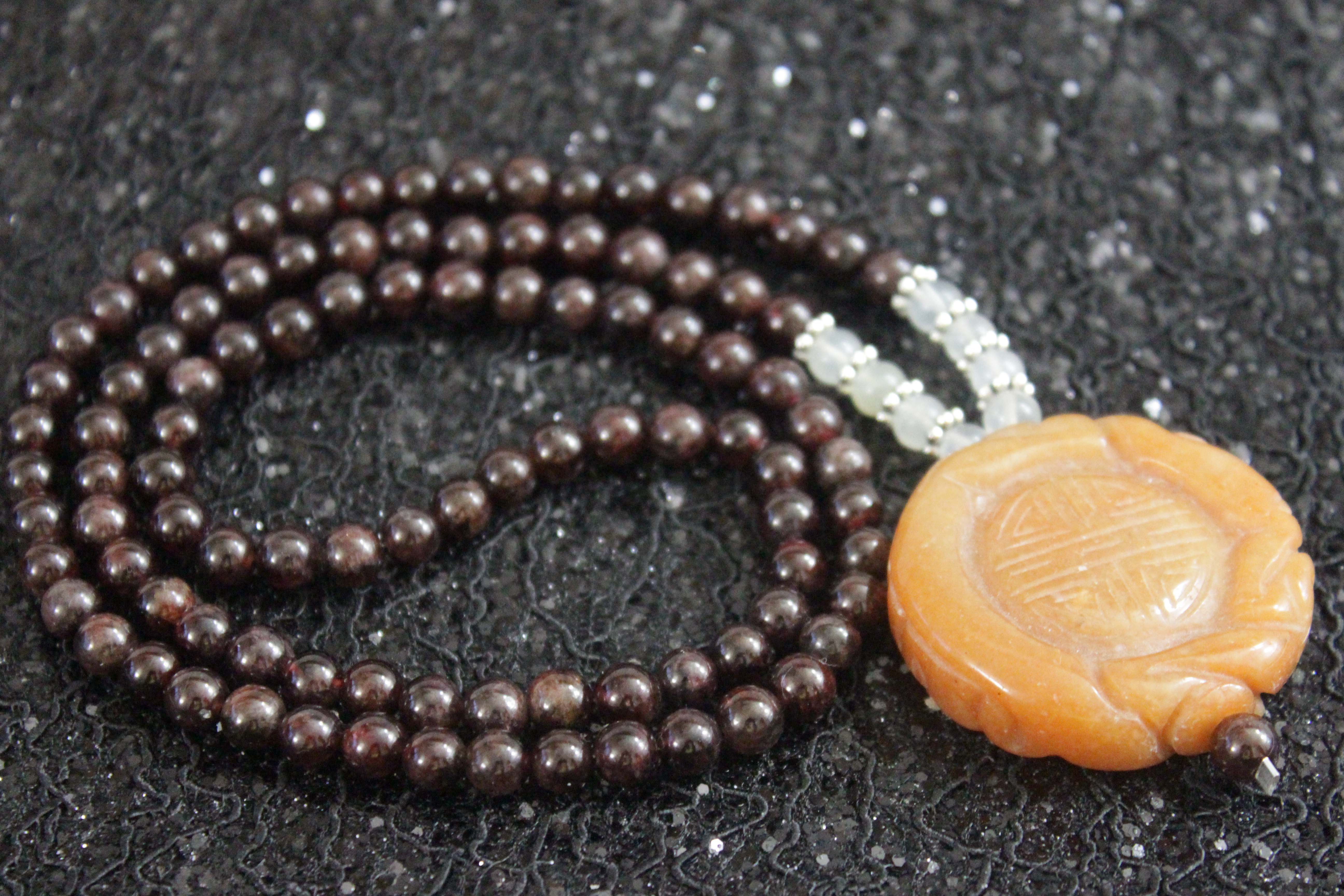 Garnet Mala 108 beads "8 moon stones"